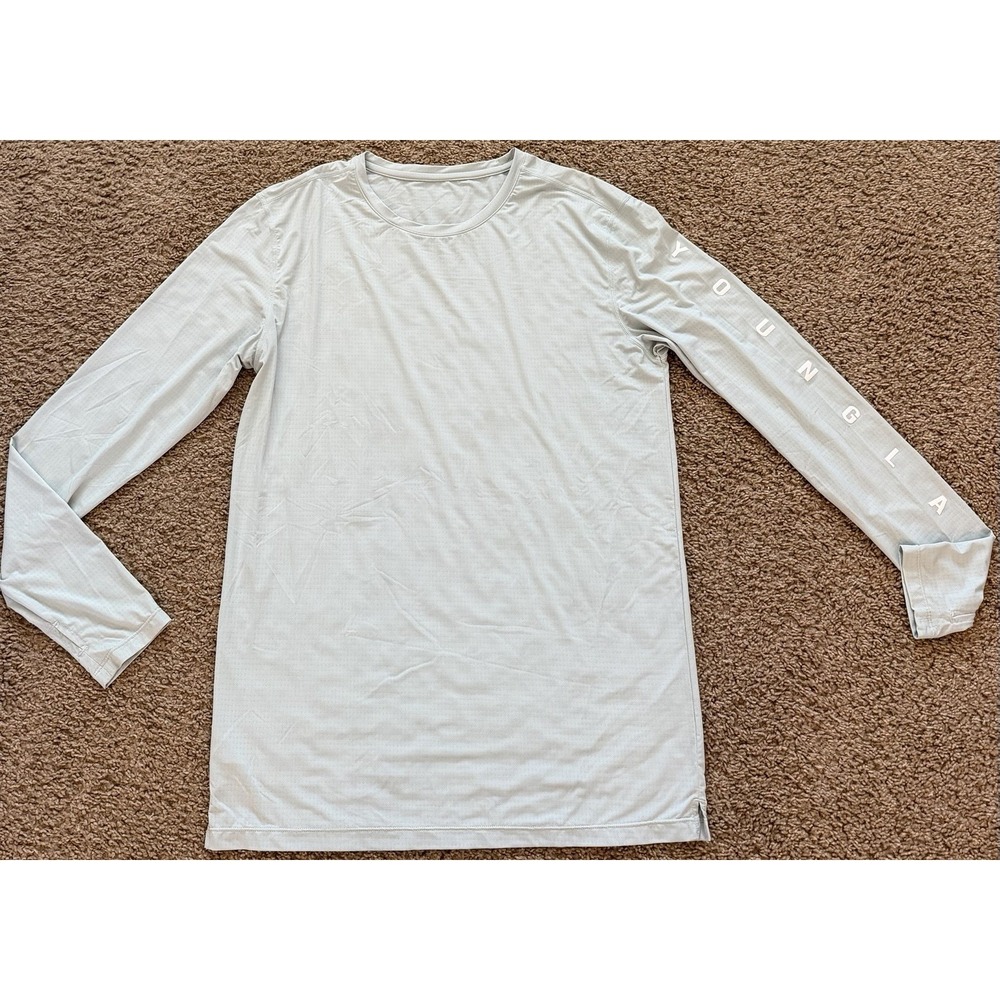 YoungLA Mens Long Sleeve Training Shirt Medium Moisture Wicking Performance Aqua